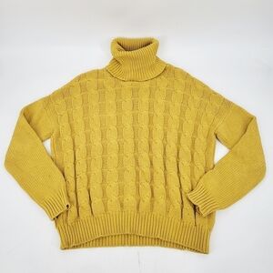 Faithfull the Brand Cable Knit Turtleneck Sweater Yellow Cotton Cozy Small